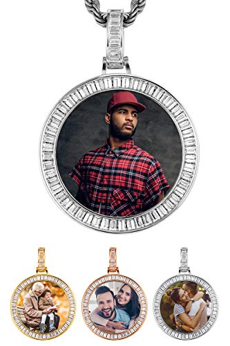 TUHE Personalized Picture/Photo Pendant Necklace Women Men Hip Hop Jewelry Heart-Shaped Custom Memory Medallion Necklace Gold Silver Rope Chain