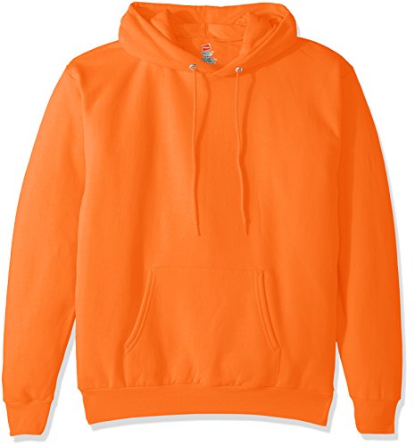 Hanes Men's Pullover EcoSmart Fleece Hooded Sweatshirt, safety orange, Large