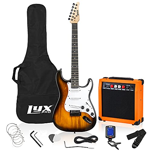 LyxPro 39 inch Electric Guitar Kit Bundle with 20w Amplifier, All Accessories, Digital Clip On Tuner, Six Strings, Two Picks, Tremolo Bar, Shoulder Strap, Case Bag Starter kit Full Size - Blue