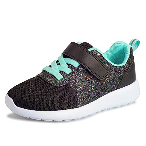 Mädchen Schuhe Kinder Turnschuhe Glitzer Sportschuhe Laufschuhe Hallenschuhe Sneakers Klettverschluss Tennisschuhe Festliche für Jugendliche,31.5 EU,Schwarz