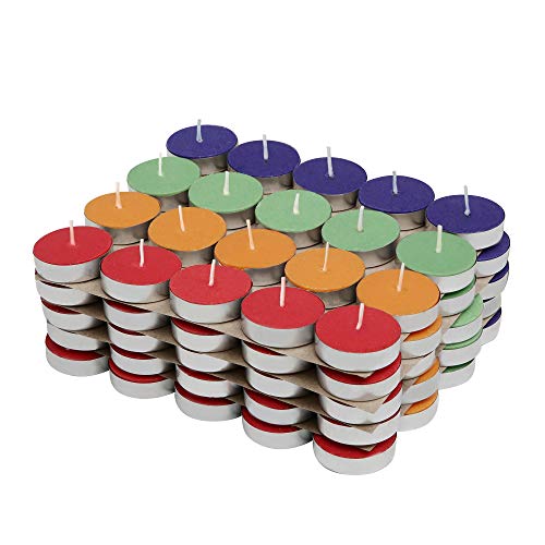 Amazon Brand - Solimo Colored Wax Tealight Candles (Set of 100, Unscented)