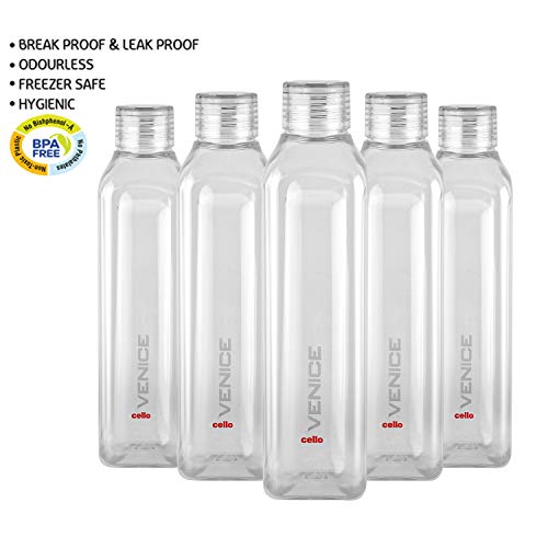 Cello Venice Plastic Bottle Set, 1 Litre, Set of 5, Assorted