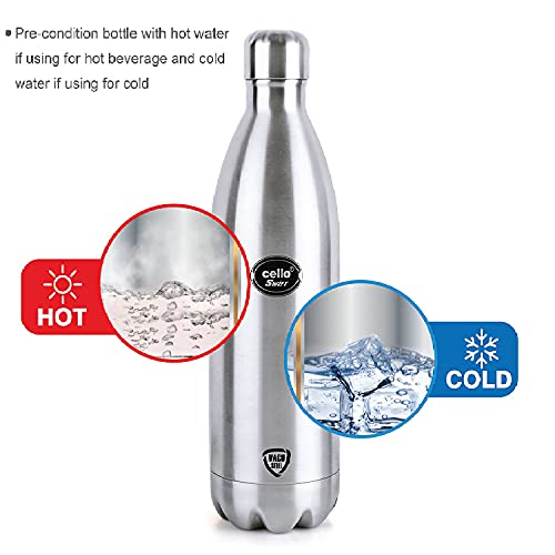 Cello Swift Stainless Steel Double Walled Flask, Hot and Cold, 1000ml, 1pc, Silver