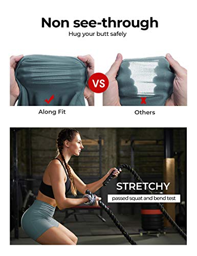 ALONG FIT Yoga Shorts for Women High Waisted Running Yoga Shorts with Pockets 2 Pack