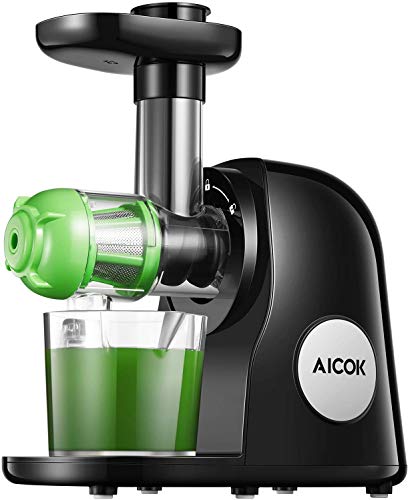 Juicer Machines, Aicok Slow Masticating Juicer Extractor Easy to Clean, Quiet Motor & Reverse Function, BPA-Free, Cold Press Juicer with Brush, Juice Recipes for Vegetables and Fruits, Classic Black