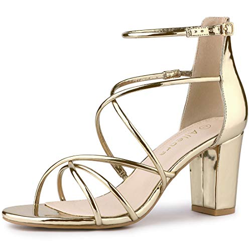 Allegra K Women's Strappy Crisscross Strap Block Heels Silver Sandals - 6 M US