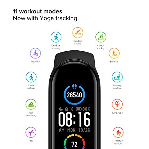 Mi Smart Band 5 – India’s No. 1 Fitness Band, 1.1 inch (2.8 cm) AMOLED Color Display, Magnetic Charging, 2 Weeks Battery Life, Personal Activity Intelligence (PAI), Women’s Health Tracking