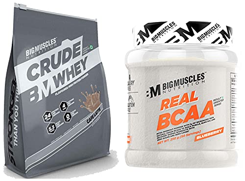 Bigmuscles Nutrition Crude Whey - 1 kg (Rich Chocolate), Whey Protein Concentrate 80%, 24g Protein, 5.5g BCAA, 4 g Glutamine