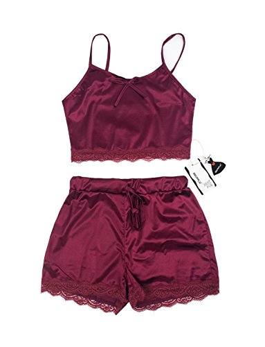 VWIWV Women Sleeveless Lace Crop Top Camisole and Shorts Pajamas Sleepwear Set