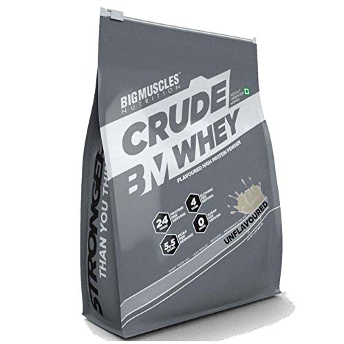 Bigmuscles Nutrition Crude Whey - 1 kg (Rich Chocolate), Whey Protein Concentrate 80%, 24g Protein, 5.5g BCAA, 4 g Glutamine