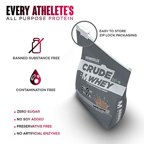 Bigmuscles Nutrition Crude Whey - 1 kg (Rich Chocolate), Whey Protein Concentrate 80%, 24g Protein, 5.5g BCAA, 4 g Glutamine