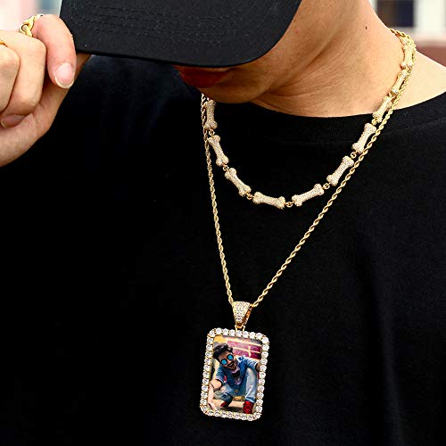 TUHE Personalized Picture/Photo Pendant Necklace Women Men Hip Hop Jewelry Heart-Shaped Custom Memory Medallion Necklace Gold Silver Rope Chain