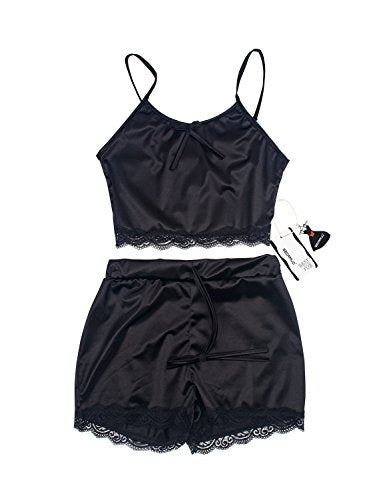 VWIWV Women Sleeveless Lace Crop Top Camisole and Shorts Pajamas Sleepwear Set