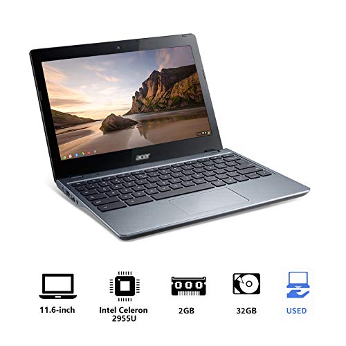 Used Well Condition Chromebook c720 Laptop with Computer Skin in A Cover 11.6-inch 2GB RAM 32GB eMMC (with USB Mouse- Touch pad Can't Work)- Celeron 2955U - Chrome OS