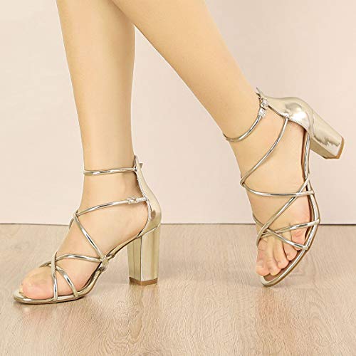 Allegra K Women's Strappy Crisscross Strap Block Heels Silver Sandals - 6 M US