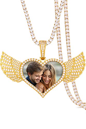 TUHE Personalized Picture/Photo Pendant Necklace Women Men Hip Hop Jewelry Heart-Shaped Custom Memory Medallion Necklace Gold Silver Rope Chain