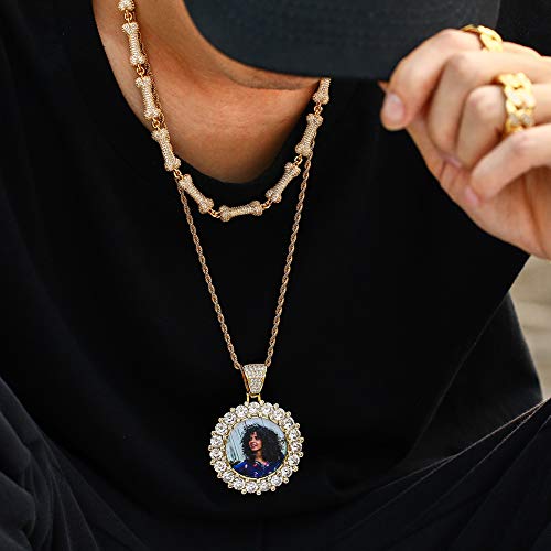 TUHE Personalized Picture/Photo Pendant Necklace Women Men Hip Hop Jewelry Heart-Shaped Custom Memory Medallion Necklace Gold Silver Rope Chain