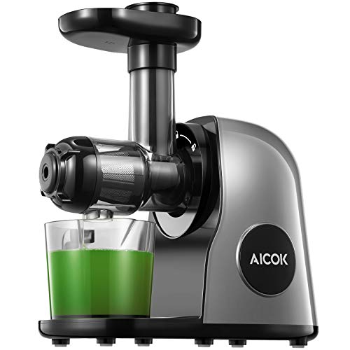 Juicer Machines, Aicok Slow Masticating Juicer Extractor Easy to Clean, Quiet Motor & Reverse Function, BPA-Free, Cold Press Juicer with Brush, Juice Recipes for Vegetables and Fruits, Classic Black