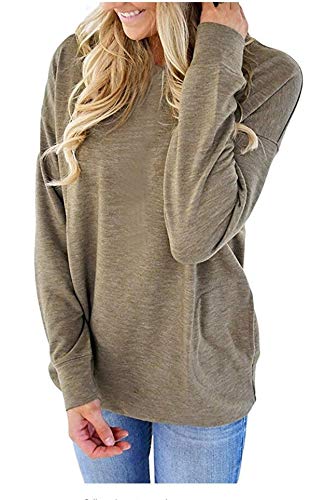 ELF QUEEN Womens Kangaroo Pocket Pull Over T Shirt Round Neck Big Pocket Tunic Leisure Spring Top Purple Medium