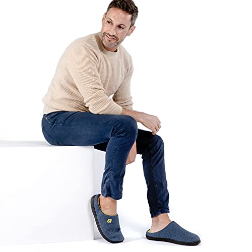 RockDove Men's Original Two-Tone Memory Foam Slipper, Size 10/11 UK Men, Dark Grey and Blue