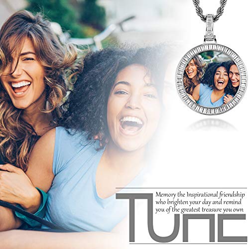 TUHE Personalized Picture/Photo Pendant Necklace Women Men Hip Hop Jewelry Heart-Shaped Custom Memory Medallion Necklace Gold Silver Rope Chain