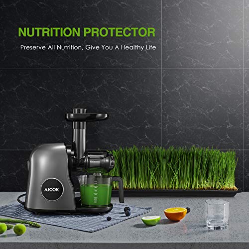 Juicer Machines, Aicok Slow Masticating Juicer Extractor Easy to Clean, Quiet Motor & Reverse Function, BPA-Free, Cold Press Juicer with Brush, Juice Recipes for Vegetables and Fruits, Classic Black