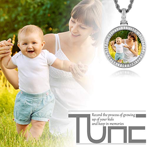 TUHE Personalized Picture/Photo Pendant Necklace Women Men Hip Hop Jewelry Heart-Shaped Custom Memory Medallion Necklace Gold Silver Rope Chain