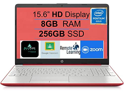 2021 Newest HP 15 15.6” HD Display Laptop Notebook, Intel Pentium Gold 6405U 2.4 GHz, 8GB DDR4 RAM, 128GB SSD, HDMI, USB-C, WiFi, Webcam, Win10, Scarlet Red +AllyFlex Mousepad, Online Class Ready