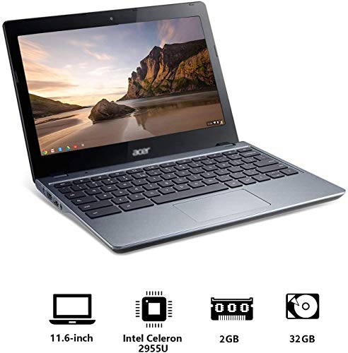 Used Well Condition Chromebook c720 Laptop with Computer Skin in A Cover 11.6-inch 2GB RAM 32GB eMMC (with USB Mouse- Touch pad Can't Work)- Celeron 2955U - Chrome OS