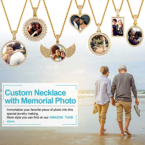 TUHE Personalized Picture/Photo Pendant Necklace Women Men Hip Hop Jewelry Heart-Shaped Custom Memory Medallion Necklace Gold Silver Rope Chain