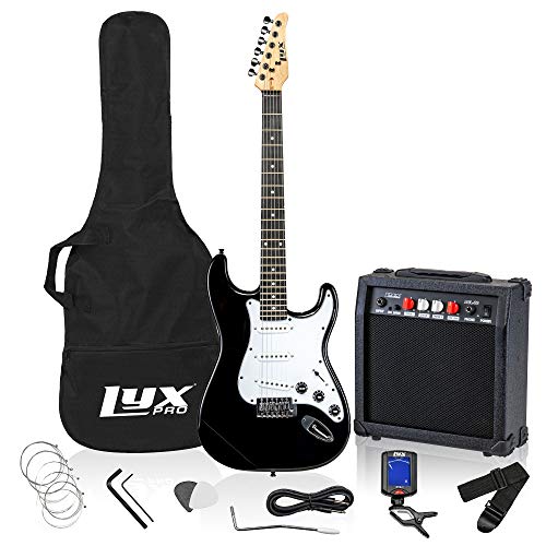 LyxPro 39 inch Electric Guitar Kit Bundle with 20w Amplifier, All Accessories, Digital Clip On Tuner, Six Strings, Two Picks, Tremolo Bar, Shoulder Strap, Case Bag Starter kit Full Size - Blue