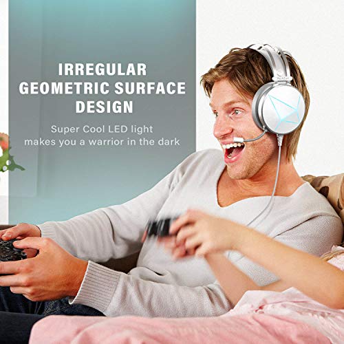 PeohZarr Gaming Headset PS4 headset Xbox One Headset, 7.1 Surround Sound, PC Headset with Crystal Clear Mic, White Headset, Compatible with Xbox One Controller(Adapter Not Included), PS4, PS5