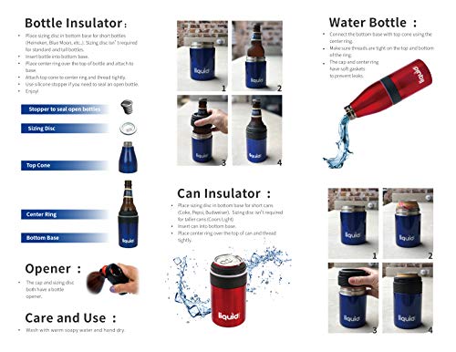 3 In 1 Insulated Stainless Steel Vacuum Sealed Icy Bev Bottle, Can and Water Cooler with Opener. Keep Standard and Skinny Aluminum Pop Tops or 12 Oz Glass Bottles Ice Cold For Hours Even In The Heat