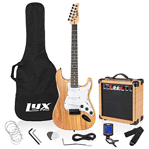 LyxPro 39 inch Electric Guitar Kit Bundle with 20w Amplifier, All Accessories, Digital Clip On Tuner, Six Strings, Two Picks, Tremolo Bar, Shoulder Strap, Case Bag Starter kit Full Size - Blue