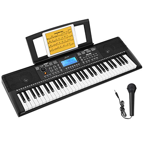 Donner DEK-610 Beginner Electronic Piano 61 Key Electric Keyboard with Full-Size Keys, LCD, Include a Music Stand, Keyboard Stand, Stool, Microphone