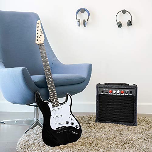 LyxPro 39 inch Electric Guitar Kit Bundle with 20w Amplifier, All Accessories, Digital Clip On Tuner, Six Strings, Two Picks, Tremolo Bar, Shoulder Strap, Case Bag Starter kit Full Size - Blue