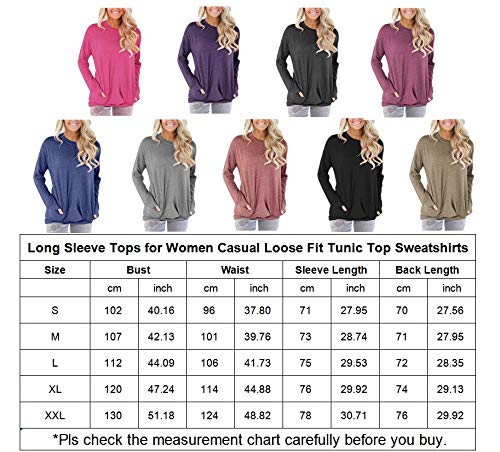 ELF QUEEN Womens Kangaroo Pocket Pull Over T Shirt Round Neck Big Pocket Tunic Leisure Spring Top Purple Medium