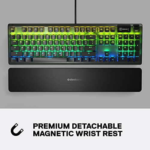 SteelSeries Apex 3 RGB Gaming Keyboard – 10-Zone RGB Illumination – IP32 Water Resistant – Premium Magnetic Wrist Rest (Whisper Quiet Gaming Switch)