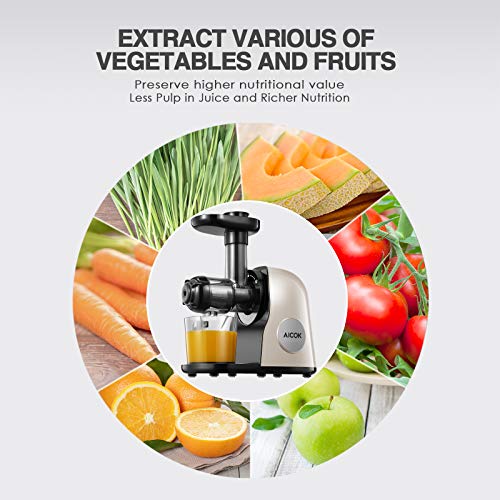 Juicer Machines, Aicok Slow Masticating Juicer Extractor Easy to Clean, Quiet Motor & Reverse Function, BPA-Free, Cold Press Juicer with Brush, Juice Recipes for Vegetables and Fruits, Classic Black