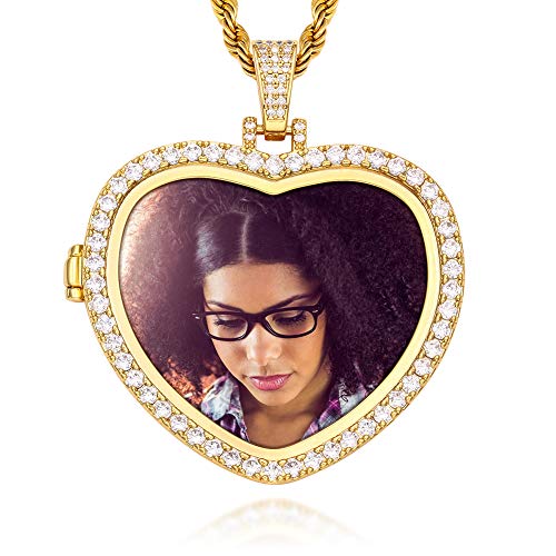 TUHE Personalized Picture/Photo Pendant Necklace Women Men Hip Hop Jewelry Heart-Shaped Custom Memory Medallion Necklace Gold Silver Rope Chain