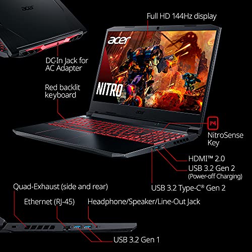 Acer Nitro 5 Gaming Laptop, 9th Gen Intel Core i5-9300H, NVIDIA GeForce GTX 1650, 15.6" Full HD IPS Display, 8GB DDR4, 256GB NVMe SSD, Wi-Fi 6, Backlit Keyboard, Alexa Built-in, AN515-54-5812