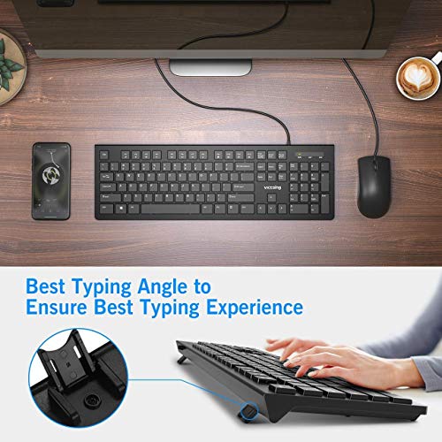 VicTsing MM057 2.4G Wireless Portable Mobile Mouse with Wired Keyboard, Optical Mice with USB Receiver, 5 Adjustable DPI Levels, ow Profile Chiclet USB Keyboard for Windows/PC/Laptop/Desktop/Surface/C