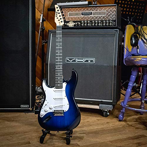 LyxPro 39 inch Electric Guitar Kit Bundle with 20w Amplifier, All Accessories, Digital Clip On Tuner, Six Strings, Two Picks, Tremolo Bar, Shoulder Strap, Case Bag Starter kit Full Size - Blue