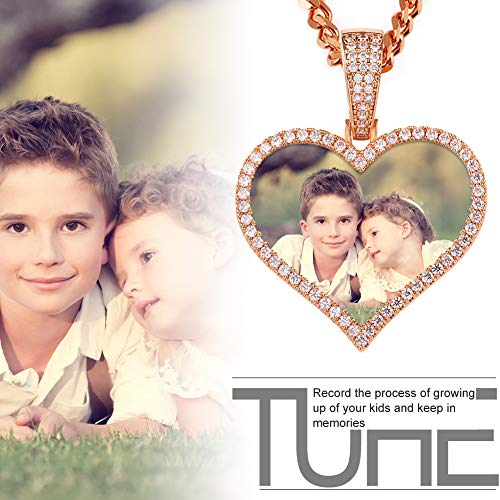 TUHE Personalized Picture/Photo Pendant Necklace Women Men Hip Hop Jewelry Heart-Shaped Custom Memory Medallion Necklace Gold Silver Rope Chain