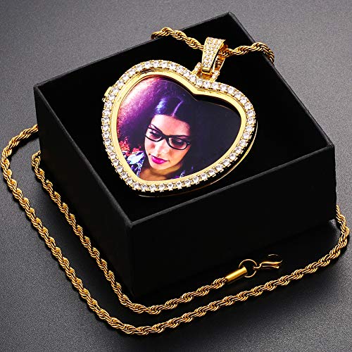 TUHE Personalized Picture/Photo Pendant Necklace Women Men Hip Hop Jewelry Heart-Shaped Custom Memory Medallion Necklace Gold Silver Rope Chain