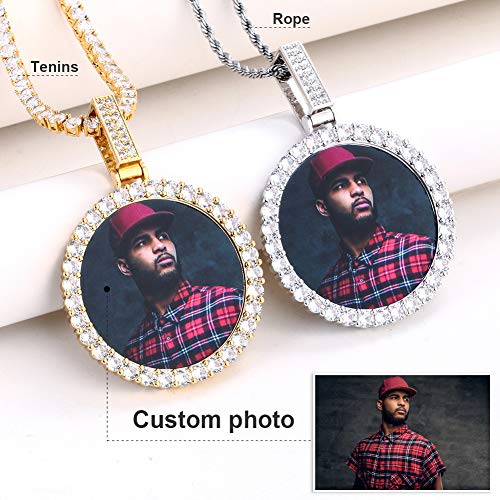 TUHE Personalized Picture/Photo Pendant Necklace Women Men Hip Hop Jewelry Heart-Shaped Custom Memory Medallion Necklace Gold Silver Rope Chain