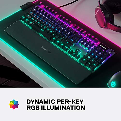 SteelSeries Apex 3 RGB Gaming Keyboard – 10-Zone RGB Illumination – IP32 Water Resistant – Premium Magnetic Wrist Rest (Whisper Quiet Gaming Switch)