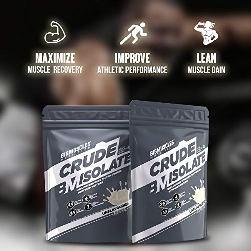 Bigmuscles Nutrition Crude Whey - 1 kg (Rich Chocolate), Whey Protein Concentrate 80%, 24g Protein, 5.5g BCAA, 4 g Glutamine