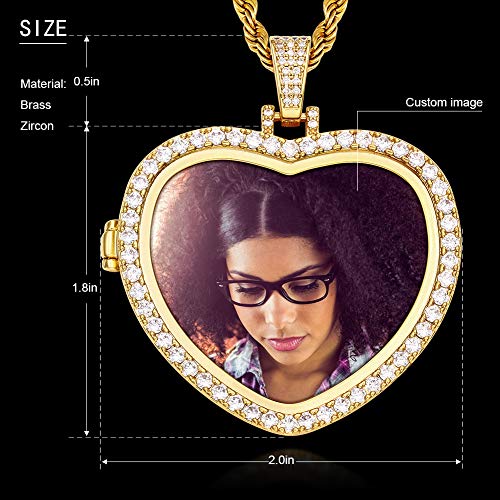 TUHE Personalized Picture/Photo Pendant Necklace Women Men Hip Hop Jewelry Heart-Shaped Custom Memory Medallion Necklace Gold Silver Rope Chain