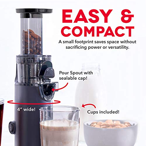 Dash DCSJ255 Deluxe Compact Power Slow Masticating Extractor Easy to Clean, Cold Press Juicer with Brush, Pulp Measuring Cup, Frozen Attachment and Juice Recipe Guide, Aqua